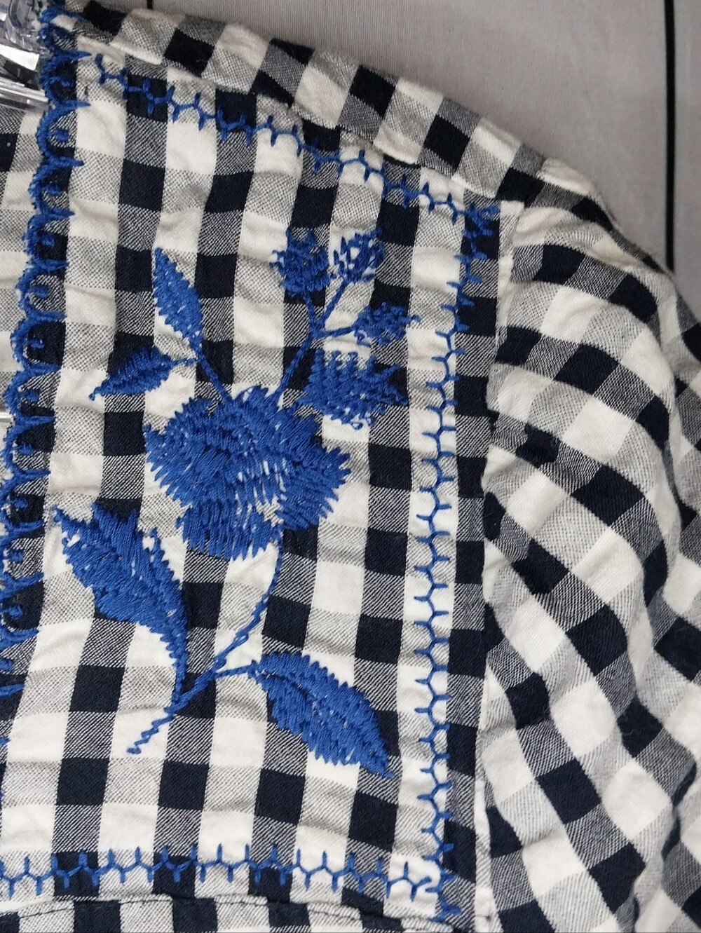 J.Crew Factory Long Sleeve Embroidered Preppy Chic Gingham Relaxed Peasant Top - Picture 3 of 10